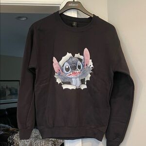 STITCH - Gildan Black Crewneck Sweater with Cartoon Graphic